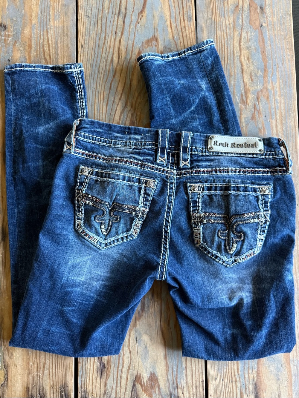 Rock Revival Women's Dark Blue Straight Leg Jeans with Embroidered Back Pockets
